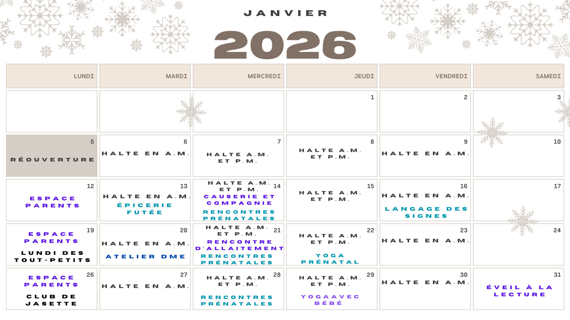 Calendrier Décembre 2024