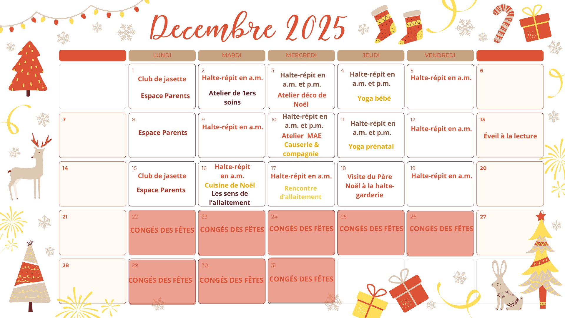 Calendrier Décembre 2024