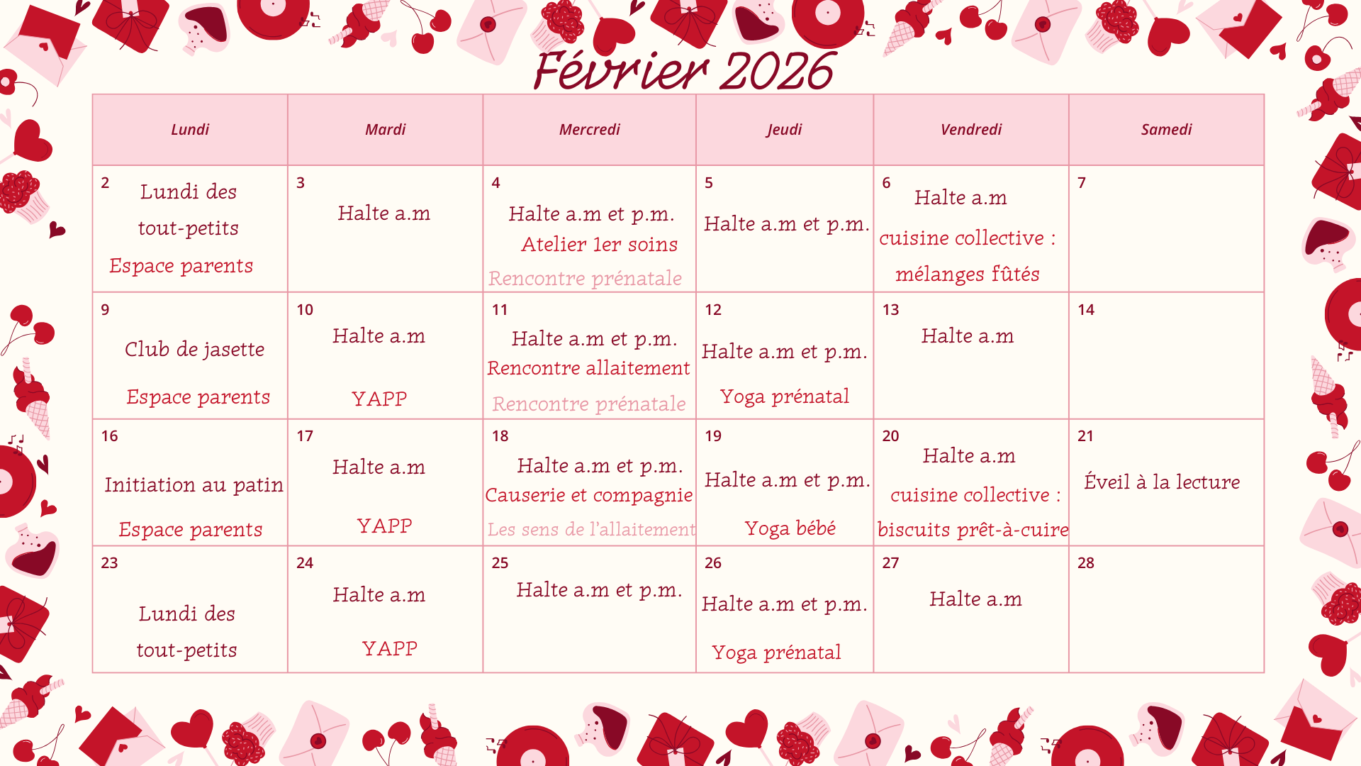 Calendrier Décembre 2024