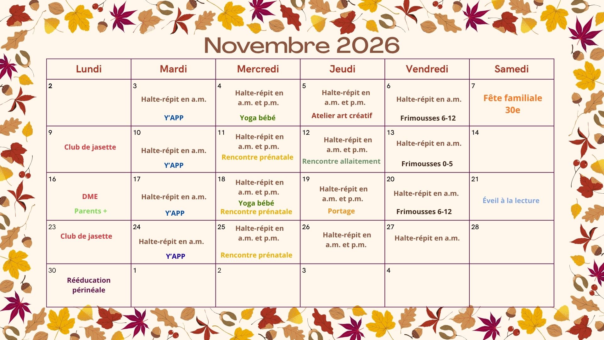Calendrier Décembre 2024